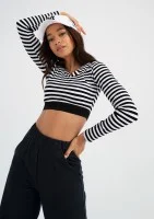 Sayo - Black and white top with a logo stripe