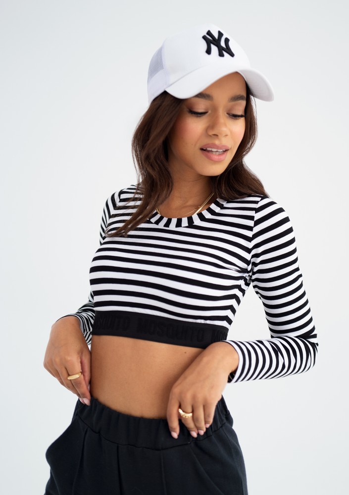 Sayo - Black and white top with a logo stripe