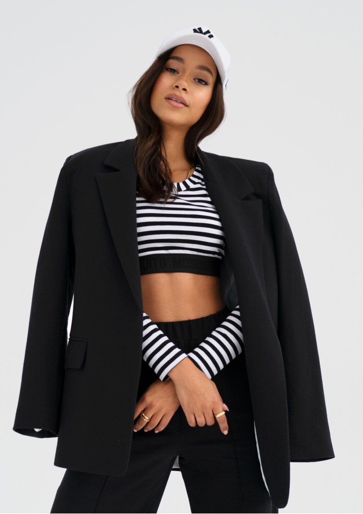 Sayo - Black and white top with a logo stripe