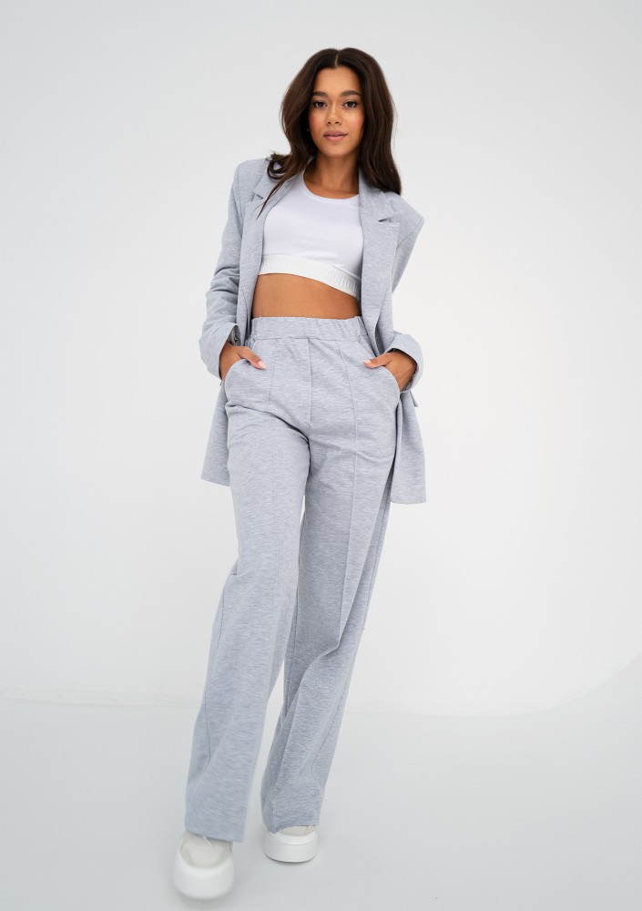 Ellis - Loose light melange grey cotton pants