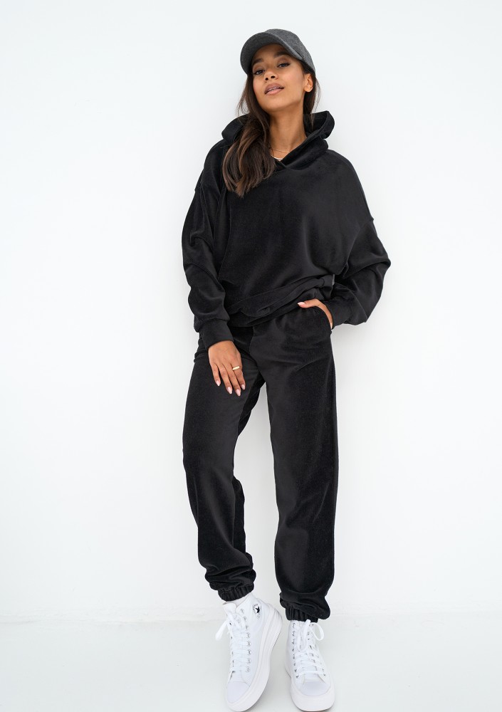 Jogg - Bluza welurowa w prążki Czarna