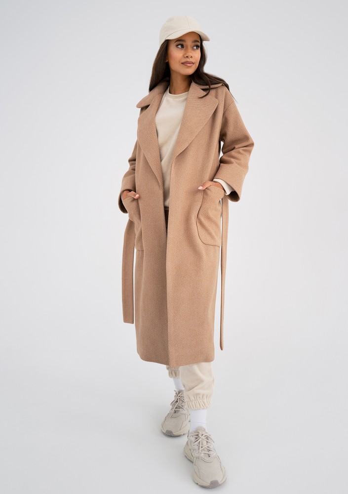 Sage - Beige pinstripe winter coat