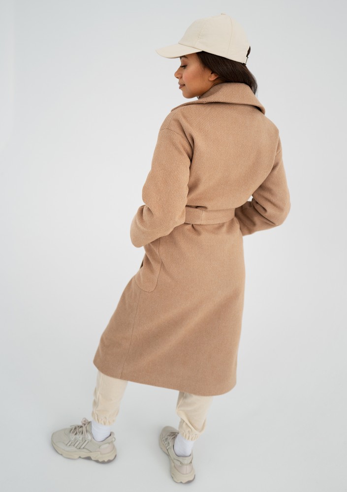 Sage - Beige pinstripe winter coat