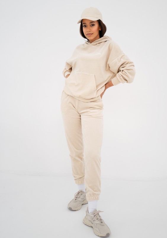 Pure - Bluza welurowa z kapturem Light Sand