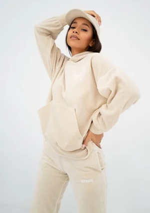 Pure - Bluza welurowa z kapturem Light Sand