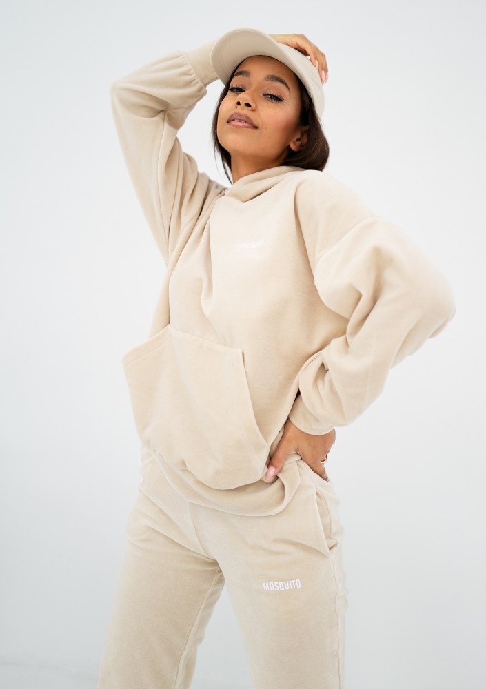 Pure - Light sand beige velvet oversize hoodie
