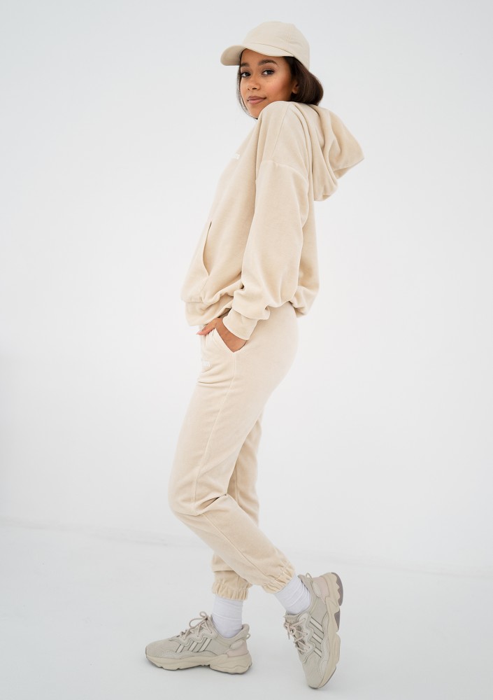 Pure - Light sand beige velvet oversize hoodie