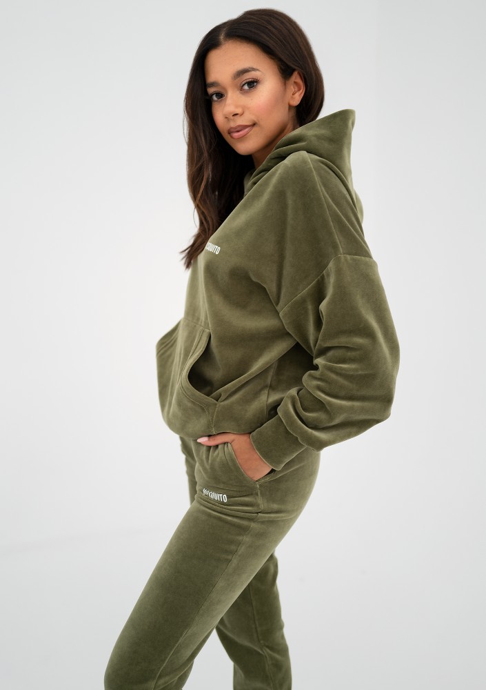 Pure - Olive green velvet oversize hoodie