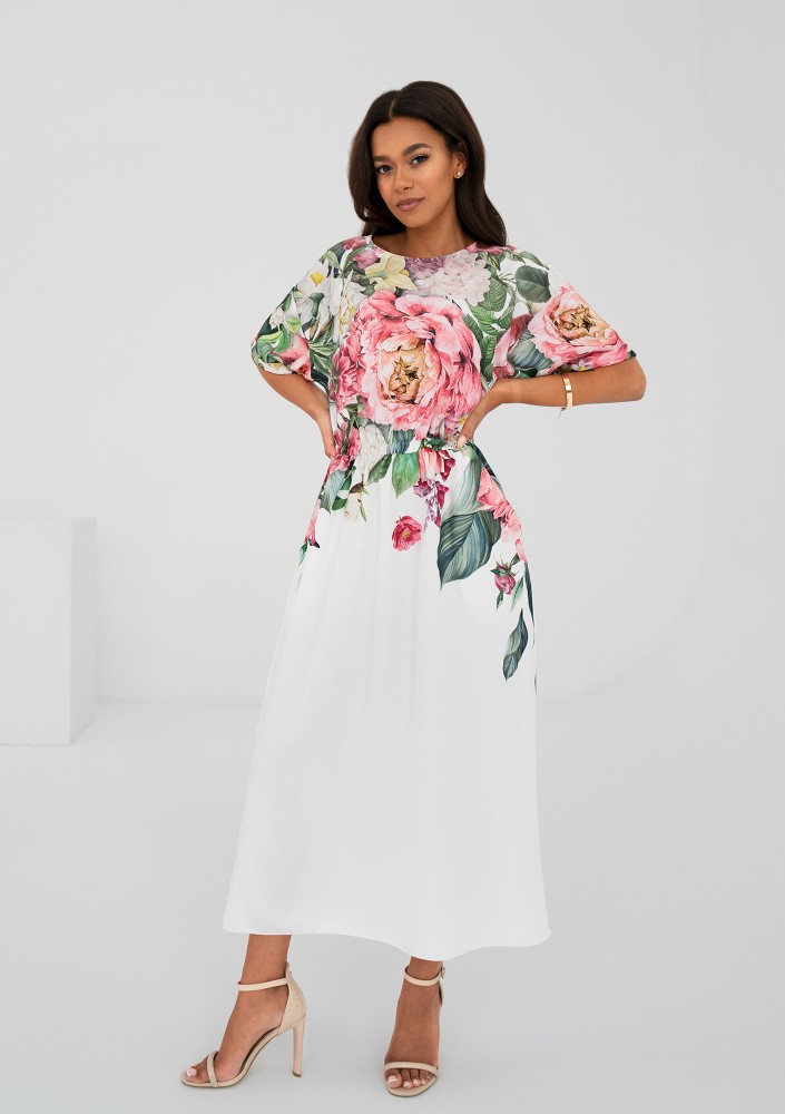 Greta - Ecrue floral printed midi dress