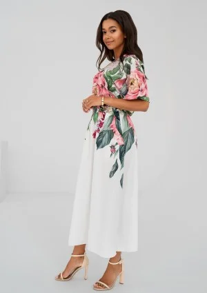 Greta - Ecrue floral printed midi dress