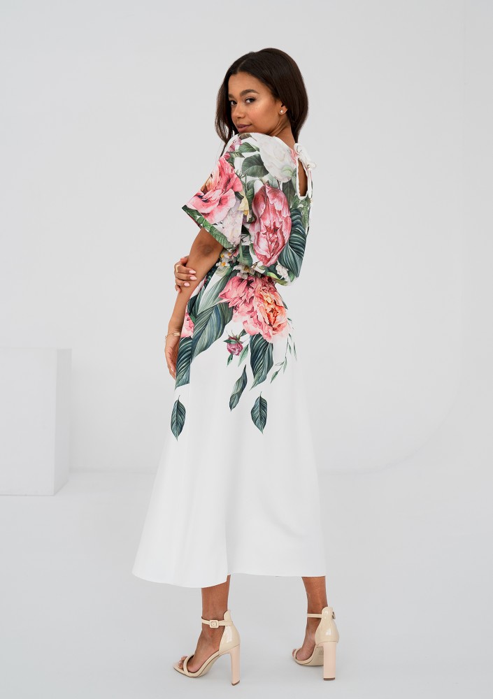 Greta - Ecrue floral printed midi dress