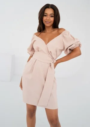 Ariela - Sukienka mini z bufkami Beżowa