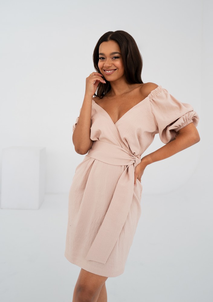 Ariela - Sukienka mini z bufkami Beżowa