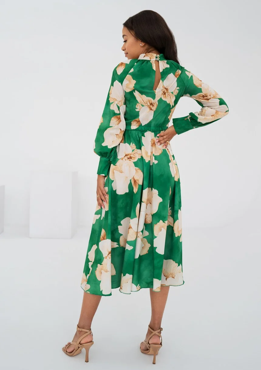 Florence - Sukienka midi w kwiaty Zielona