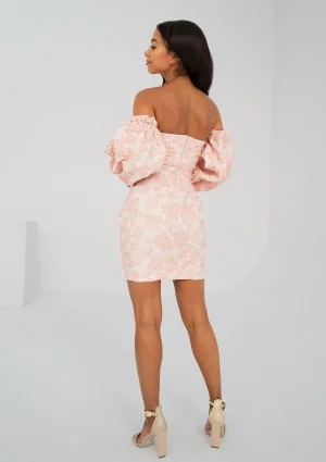 Sonia - Off shoulders powder pink jacquard mini dress