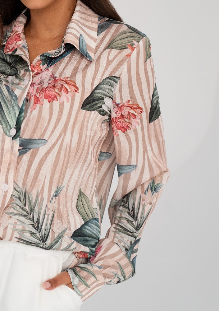 Dayla - Beige shirt in leaves