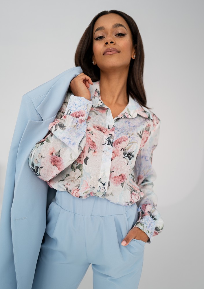 Dayla - Light blue floral shirt
