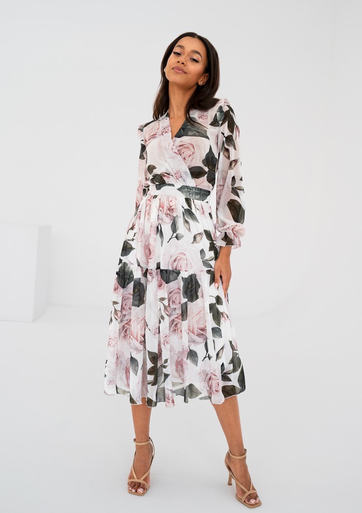 Maya - Roses printed chiffon midi dress