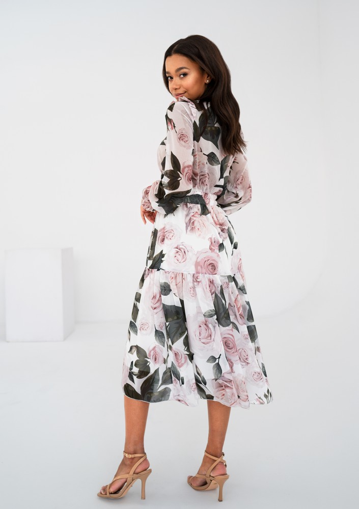 Maya - Roses printed chiffon midi dress