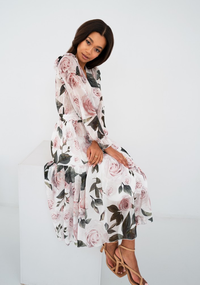 Maya - Roses printed chiffon midi dress