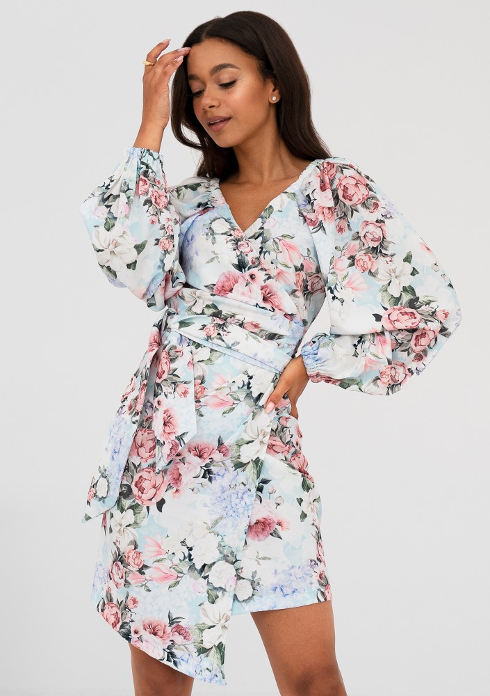 Rosell - Light blue floral printed wrap dress