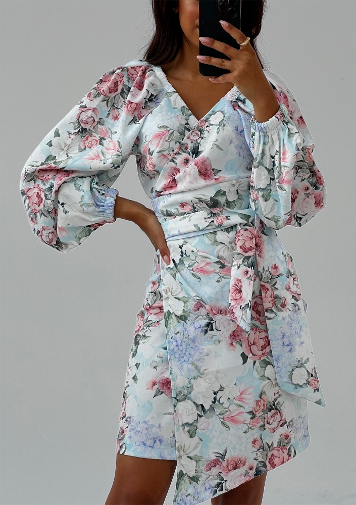 Rosell - Light blue floral printed wrap dress