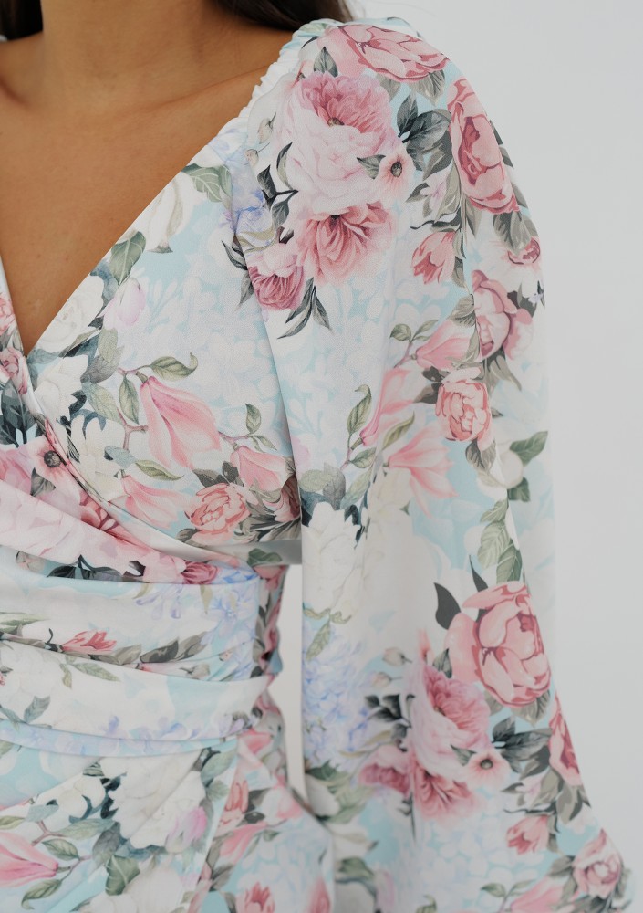 Rosell - Light blue floral printed wrap dress