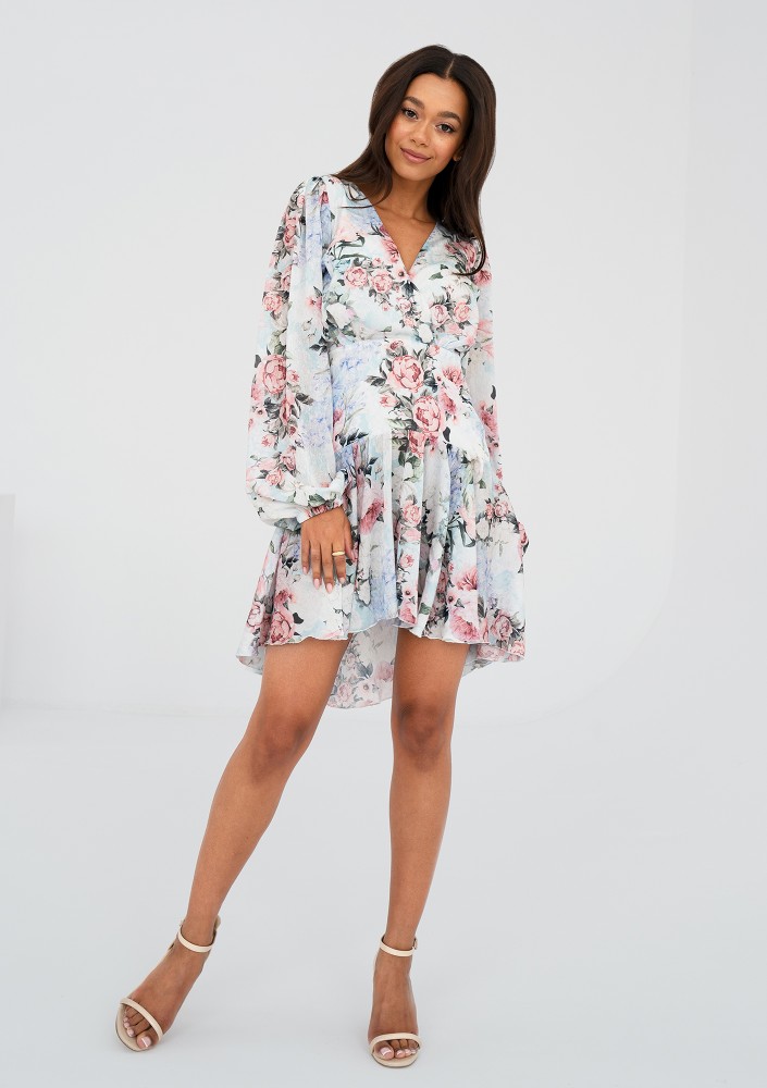 Tilli - Light blue floral printed mini dress