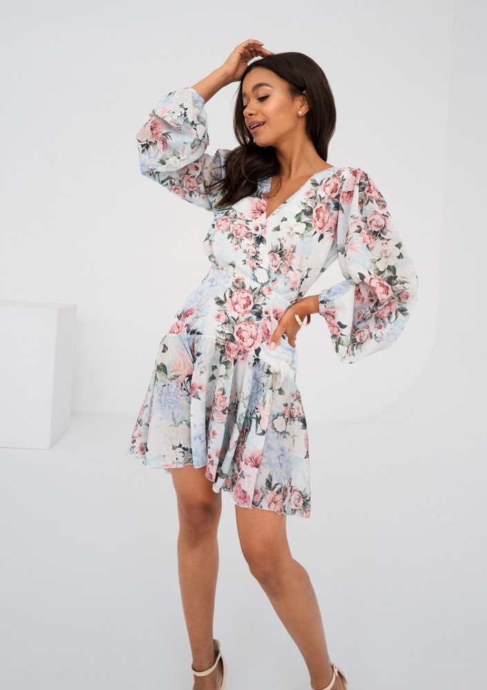 Tilli - Light blue floral printed mini dress