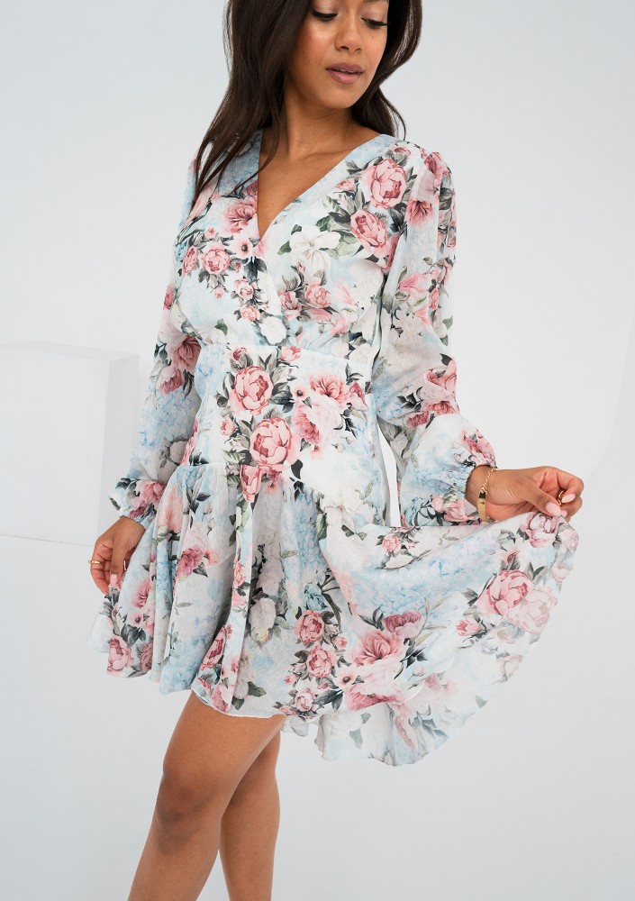 Tilli - Light blue floral printed mini dress
