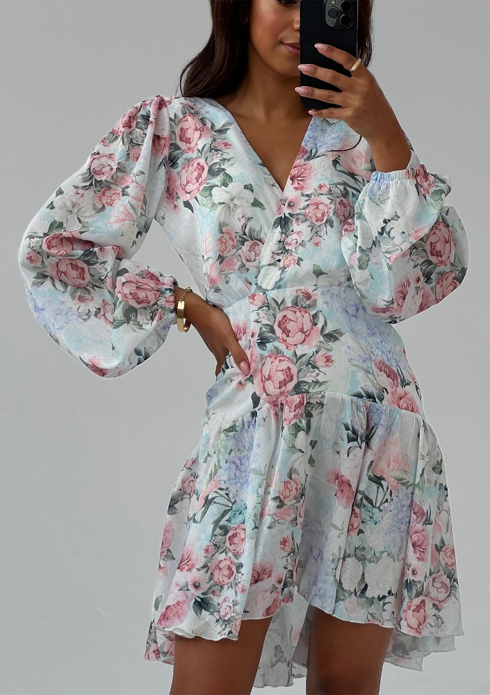 Tilli - Light blue floral printed mini dress