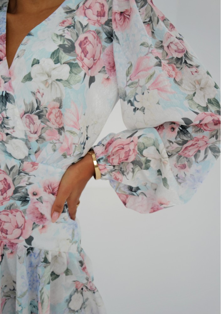 Tilli - Light blue floral printed mini dress