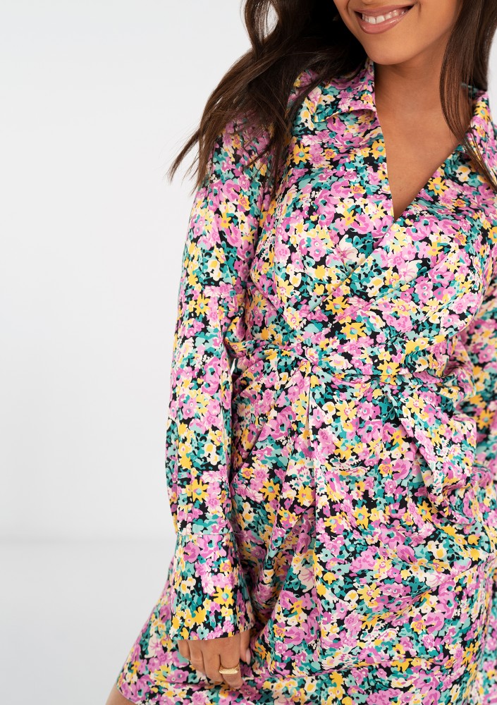 Nita - Floral printed satin mini dress