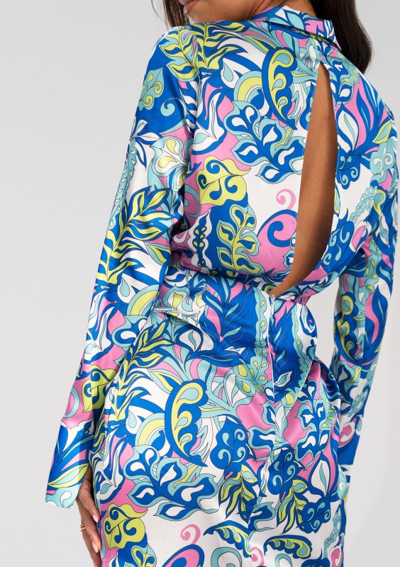 Nita - Blue printed satin mini dress