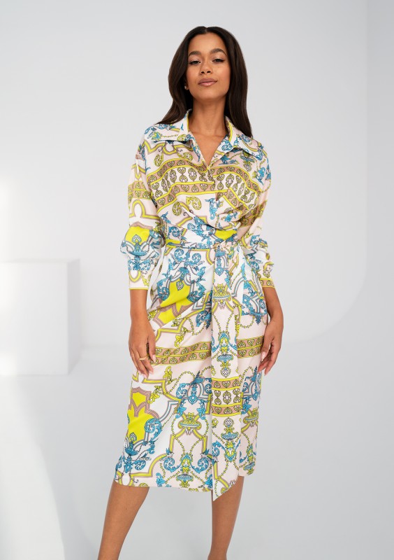 Emily - Sukienka midi z satyny Yellow Print