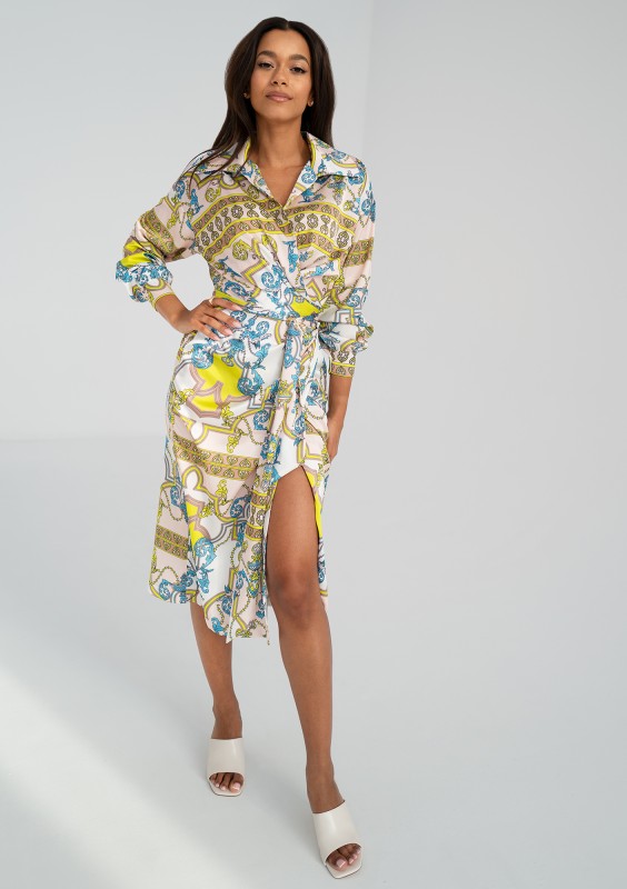 Emily - Sukienka midi z satyny Yellow Print