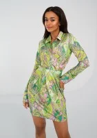 Nita - Green printed satin mini dress