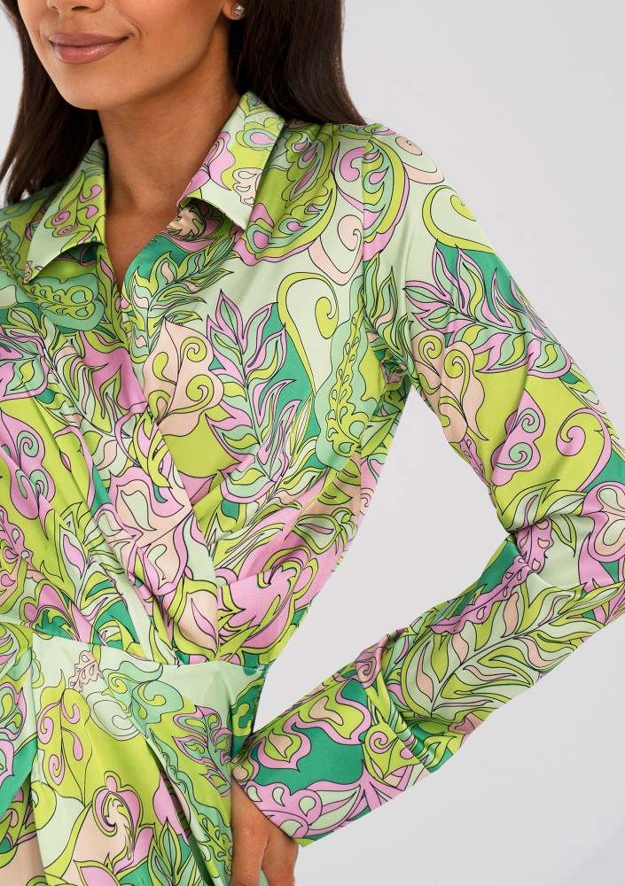 Nita - Green printed satin mini dress