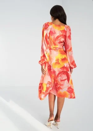 Blanche - Kopertowa sukienka midi Orange Flowers