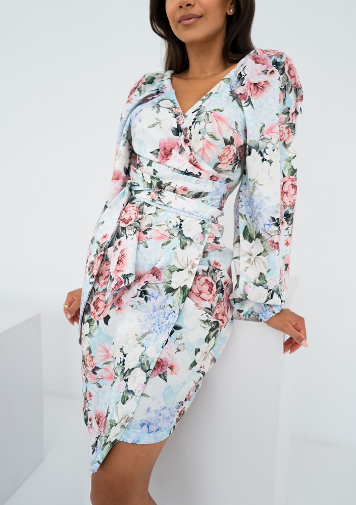Rosell - Light blue floral printed wrap dress