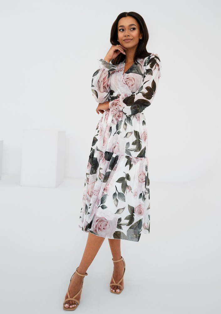 Maya - Roses printed chiffon midi dress