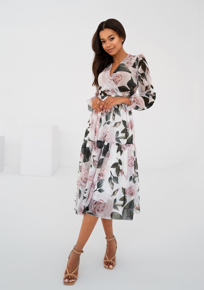 Maya - Roses printed chiffon midi dress