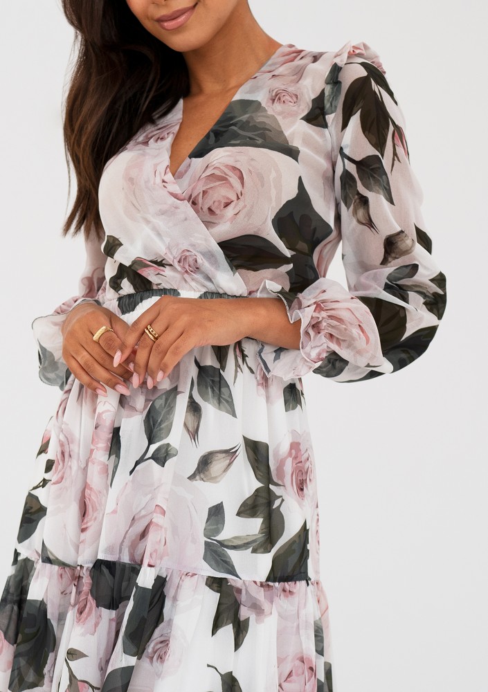 Maya - Roses printed chiffon midi dress