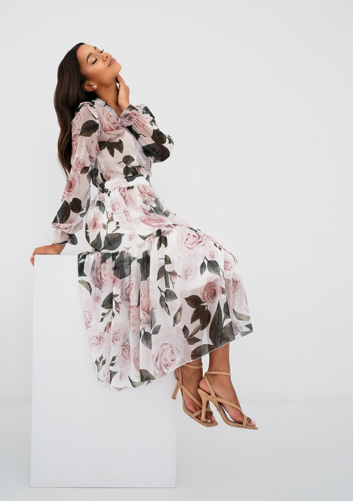 Maya - Roses printed chiffon midi dress