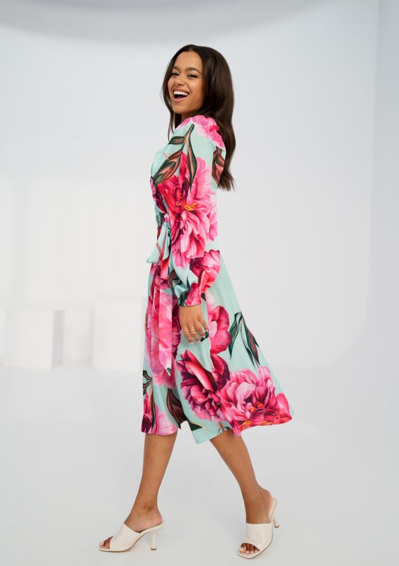 Blanche - Kopertowa sukienka midi Peony Print