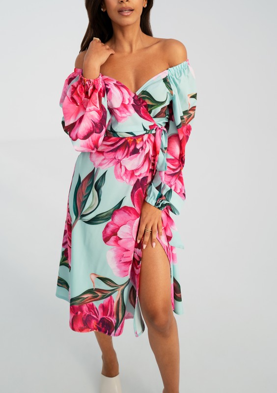 Blanche - Kopertowa sukienka midi Peony Print