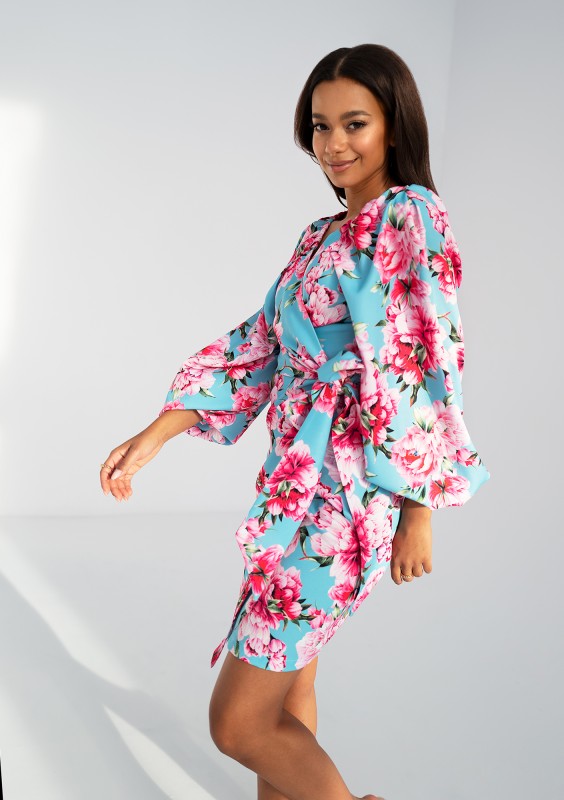 Rosell - Blue peony printed wrap dress