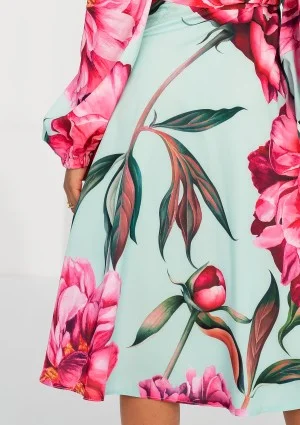 Blanche - Blue peony printed mid-length wrap dress