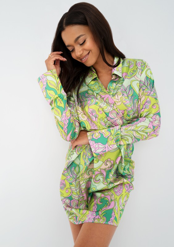 Nita - Sukienka z wycięciem na plecach Green Print