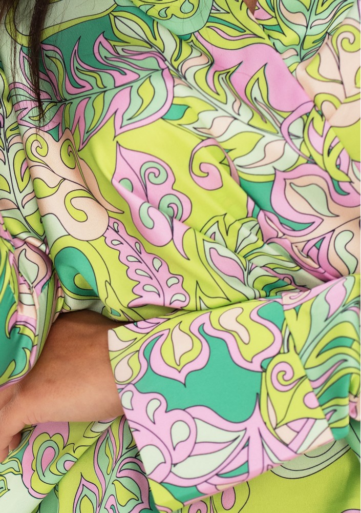 Nita - Green printed satin mini dress